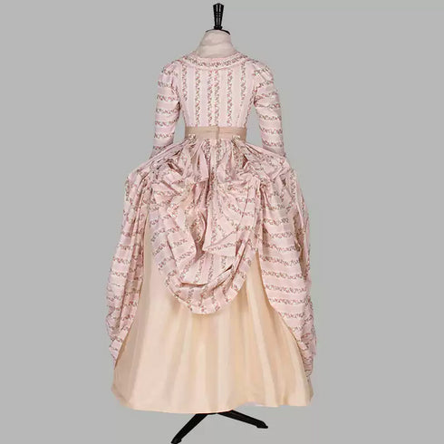 Pink Striped Rococo Dress with Floral Accents - 18th Century Ball Gown - Plus Size